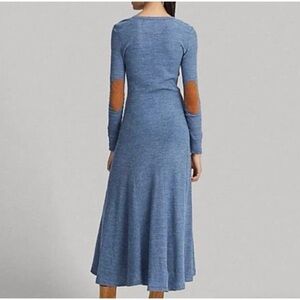 Ralph Lauren Women's Henley Dress Long Sleeve Patch Elbow, Blue, Size large